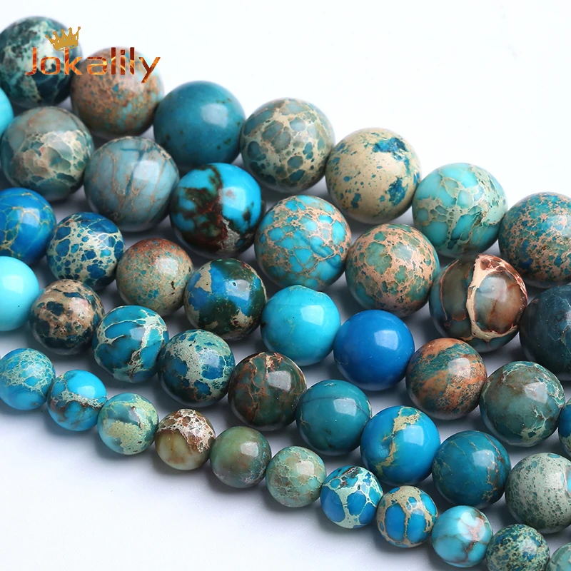 Natural Blue Imperial Jasper Stone Beads Fit For Jewelry Making Round Loose Spacer Beads Diy Bracelet Handmade 4 6 8 10 12Mm 15"