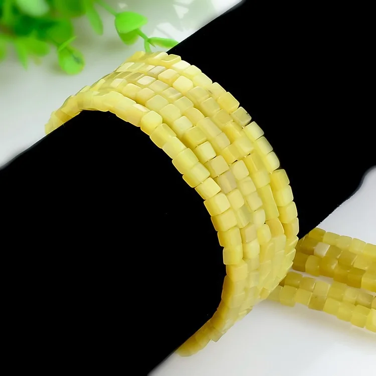 4X4Mm Natural Yellow Jade Cube Beads Spacer Bead For Diy Necklace Bracelat Jewelry Making Accessories Strand 15" Wholesale