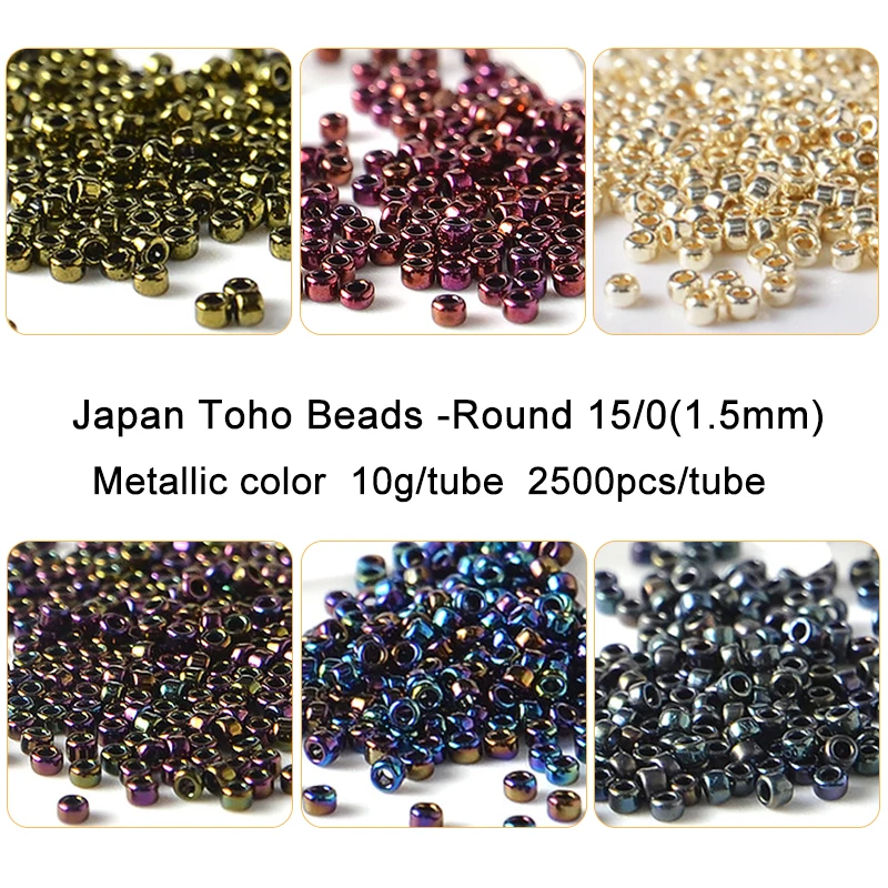 1.5Mm Japan Toho Round Beads 15/0 Metallic Color 10G 2500Pcs Perlina Di Vetro In Lastra D'Oro Per Cucito Creazione Di Gioielli Fatti A Mano