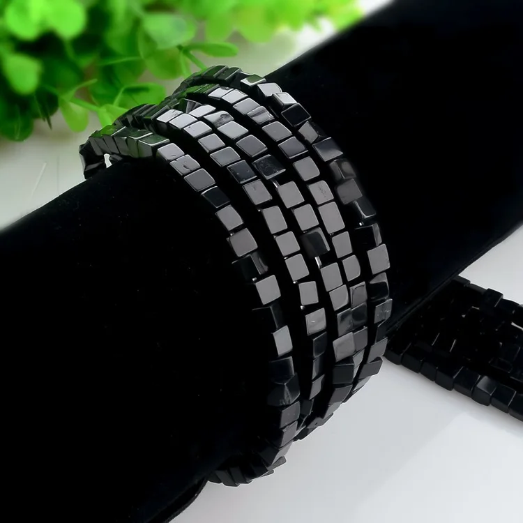 4X4Mm Black Stone Cube Beads Spacer Bead For Diy Necklace Bracelat Jewelry Making Accessories Strand 15" Wholesale