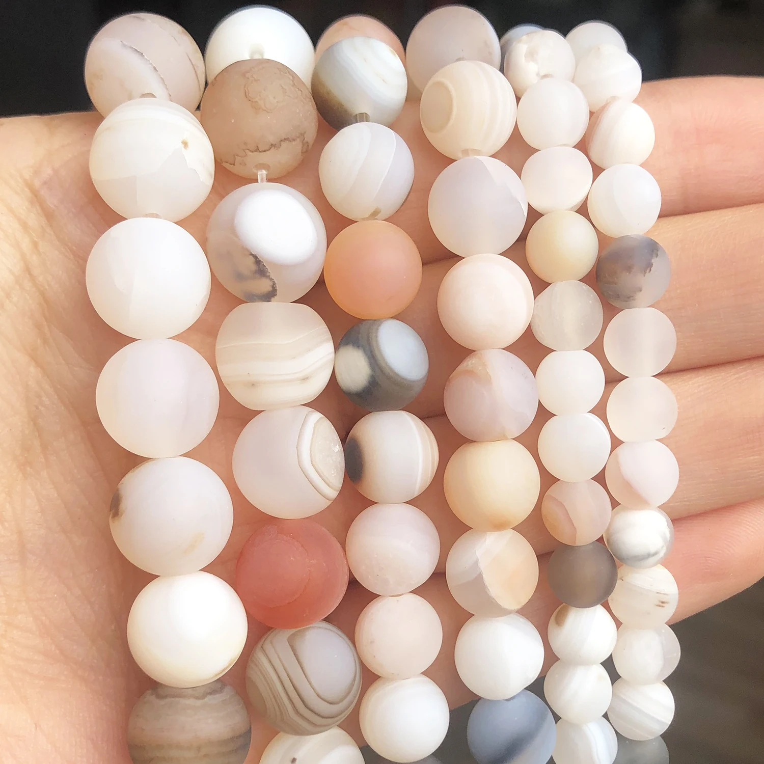 Agate Di Seta Opaca Bianca Grigia Perline Di Pietra Frost Dull Polish Spacer Perline Allentate Per Gioielli Che Fanno Collane Di Bracciali Fai Da Te 1