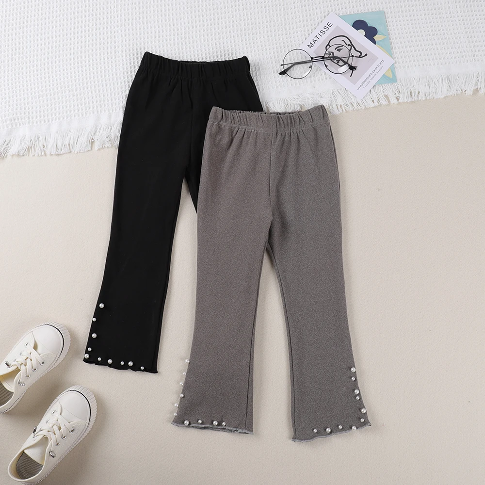 Melario New Casual Girls Cotton Spring Autumn Children Pants Girls Leggings Bottoming Kids Pants Cute Solid Color With Beading