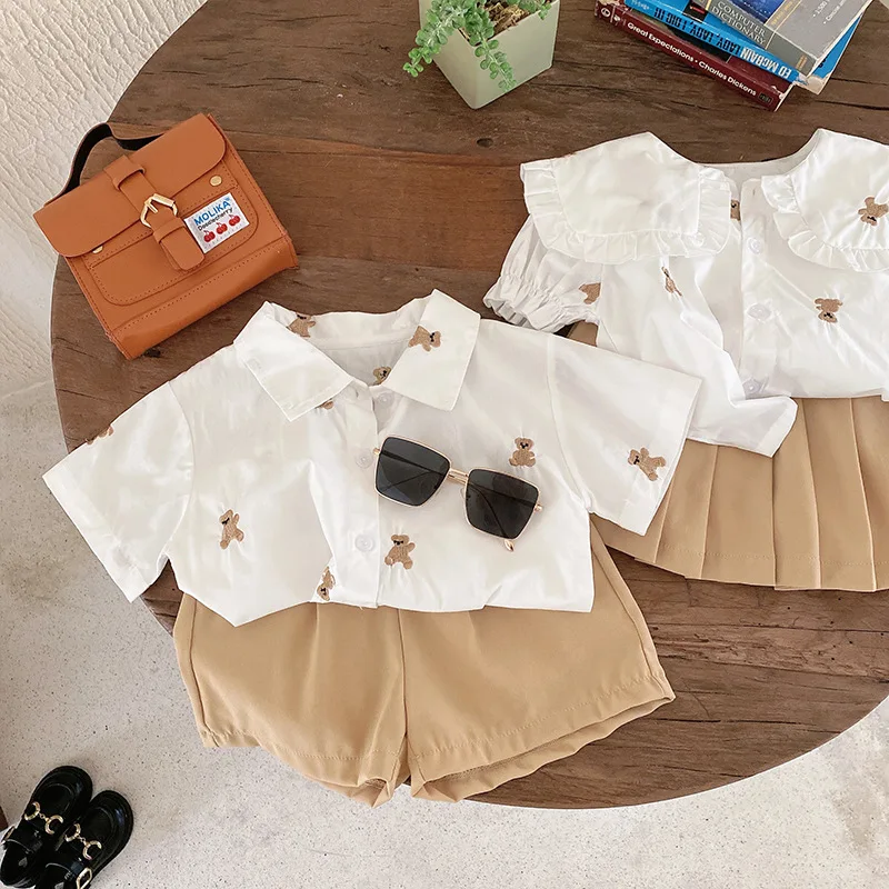 Melario Baby Kids Clothes Sets Brother And Sister Matching Outfit Summer Korean Boys Shirt + Shorts Suit Girls Camicetta + Gonne Set