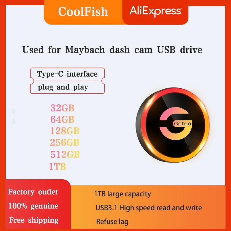 Coolfish Usb 3.1 Flash Drive 128G 256G 512G 1Tb Type-C Storage Usb Flash Drive Per Maybach Dash Cam Usb Drive Spedizione Gratuita