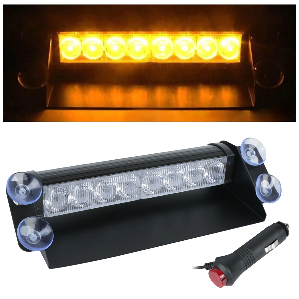 12V 3 Flashing Modes Car Light Day Running Flash Led Police Lights Dash Strobe Warning Light 8 Leds Car Truck Emergency Flasher