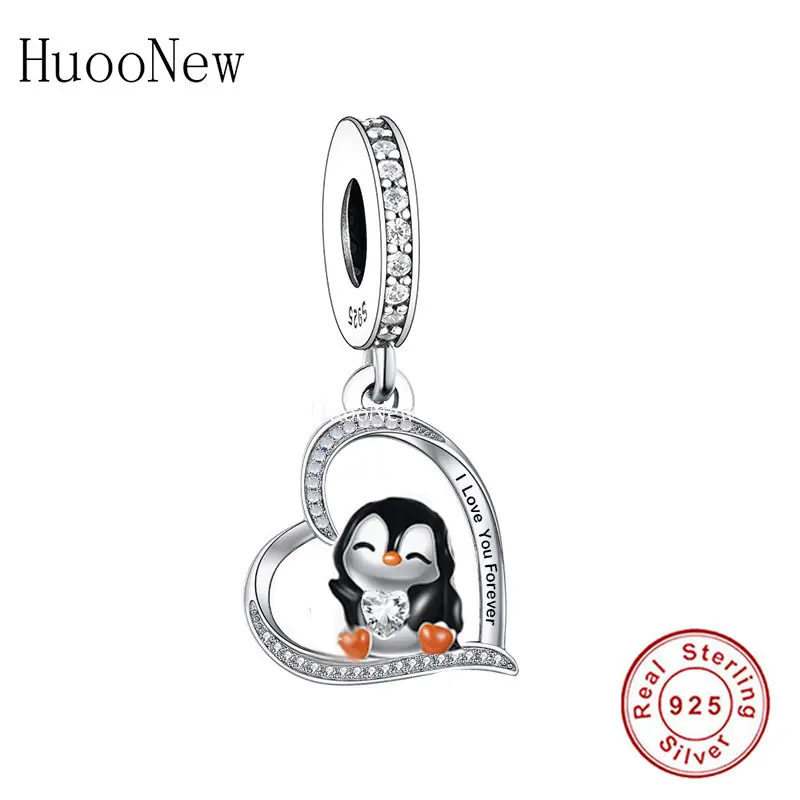 Fit Original Pan Charms Bracelet 925 Silver Penguin Hand Wih Heart I Love You Forever Bead For Making Women Christmas Berloque