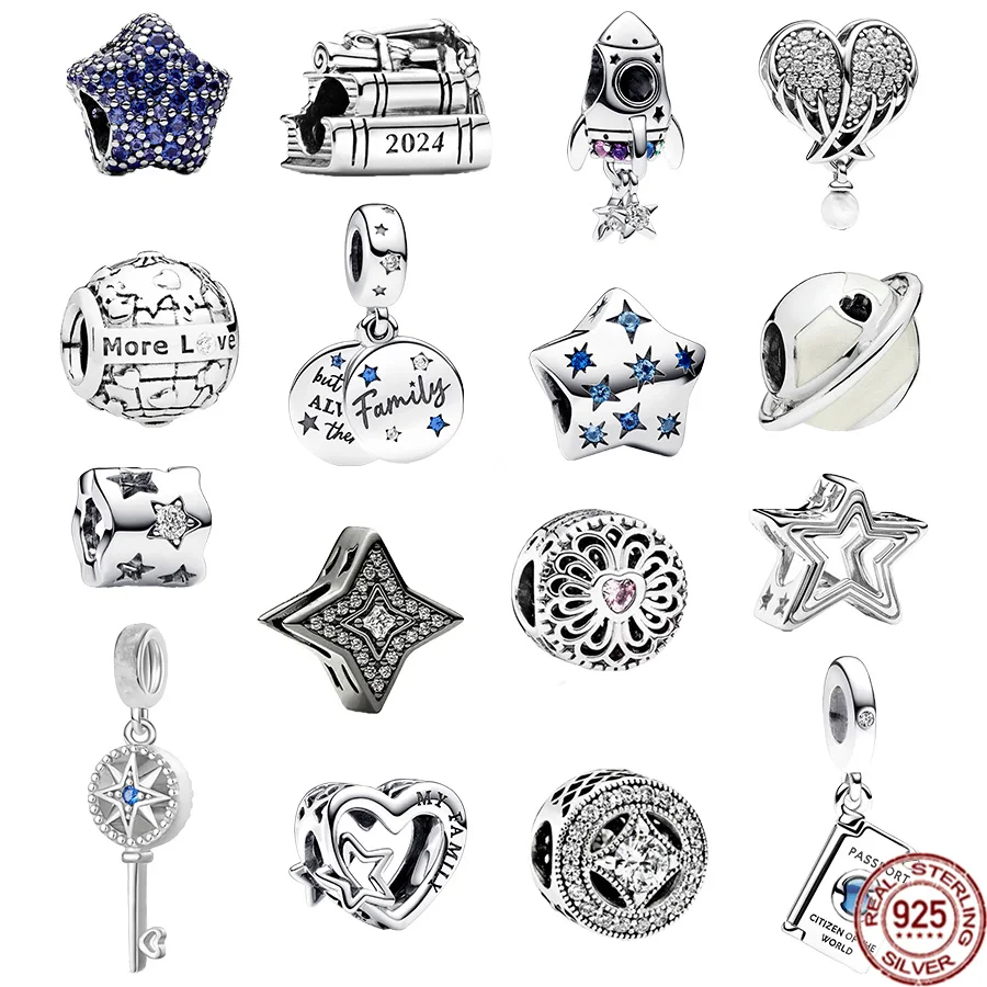 New 925 Sterling Silver Radiant Star,Rocket ,Forever Family Ciondola Charm Bead Fit Original Pandora Bracciale Bangle Jewelry Gift