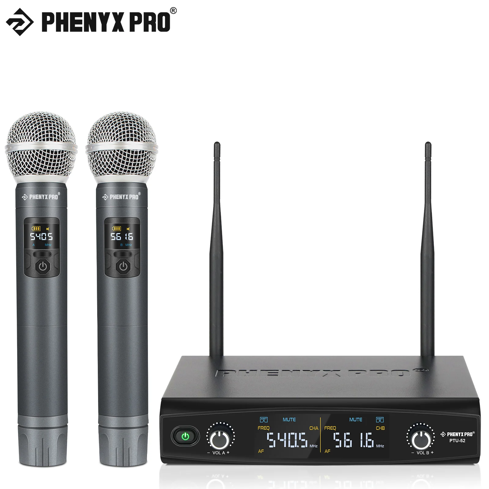 Phenyx Pro Wireless Microphone Uhf Professional Dual Channel Stage Performance Per Karaoke Home, Church 60M 30 Frequenze