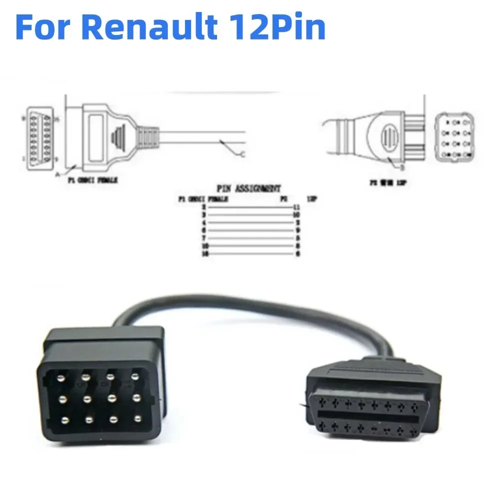 Per Renault 12 Pin Obdii Obd 2 Connettore Adattatore Cavo Di Prolunga Diagnostica 16 Pin Per Renault 12 Pin Con Elm 327 Wifi V1.5