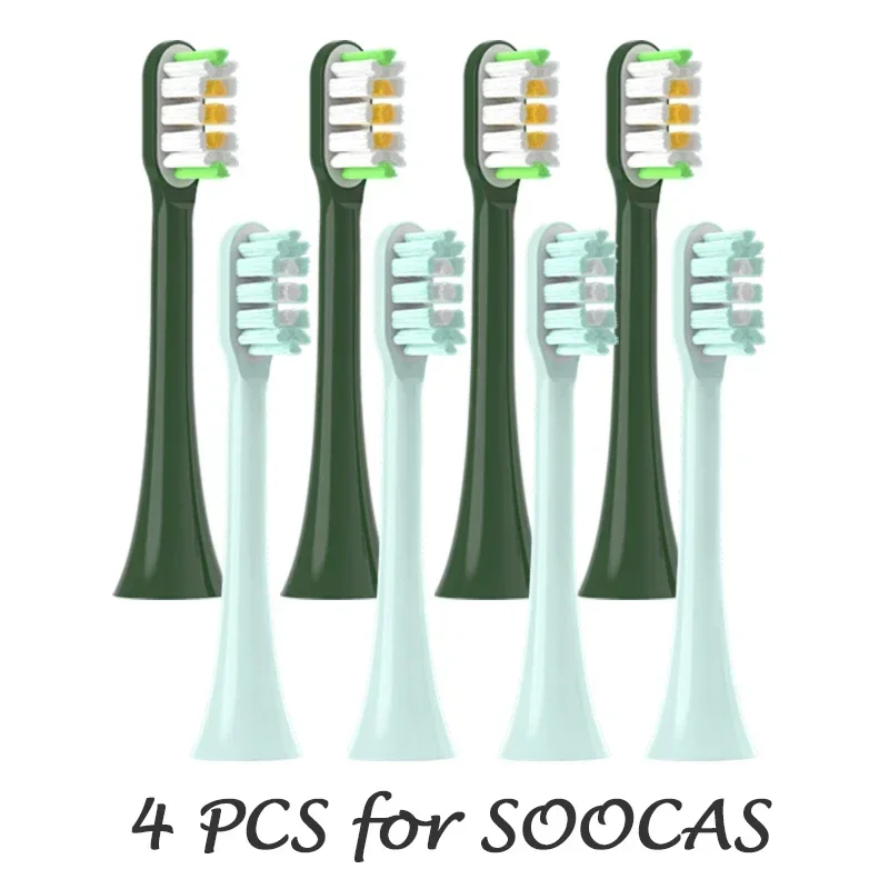 4 Pezzi Sostituibili Per Testine Soocas X3/X3U/X5 Senza Rame Super Soft Dupont Mint/Vango Green Setola Sonic Ricariche Ugelli