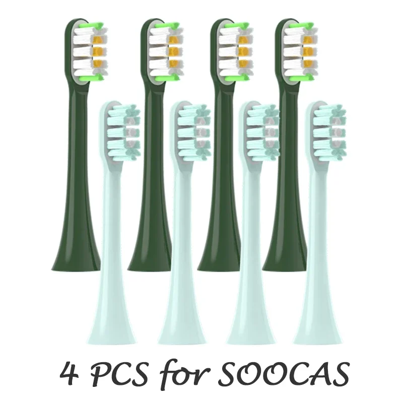 4 Pezzi Sostituibili Per Testine Soocas X3/X3U/X5 Senza Rame Super Soft Dupont Mint/Vango Green Setola Sonic Ricariche Ugelli