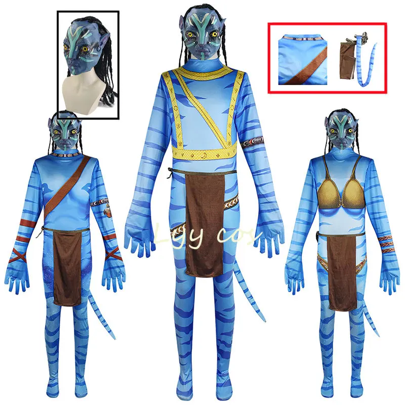 Avatar 2 Cosplay Mask Movie Jack Sully Neytiri Body Suit Zentai Tute Halloween Party Costume Per Ragazze Adulte Kid