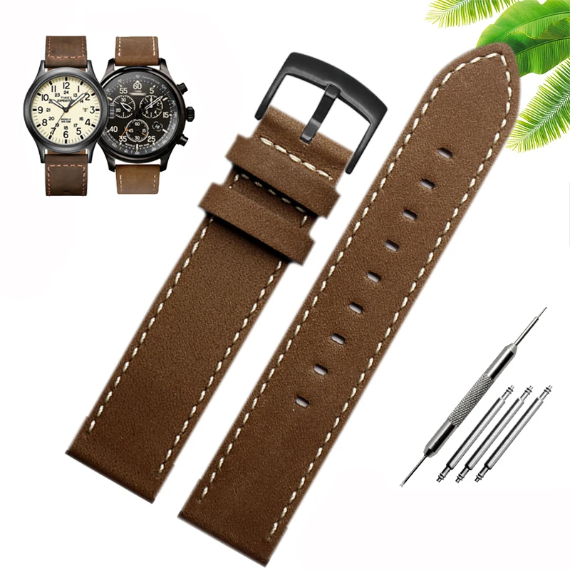 Cinturino Vintage Smerigliato Da 20Mm 22Mm Per Cinturino In Pelle Timex T49905 T49963 Cinturino Da Uomo In Pelle Bovina Serie Nero Marrone