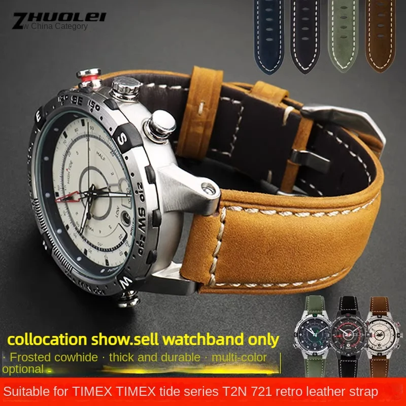 Per Timex Martial Compass Vintage T2N721 T2N720 T2N739 Tw2T76500 Tw2T76300 Crazy Horse Hide Derma Cinturino Per Orologio Cinturino In Pelle Bovina