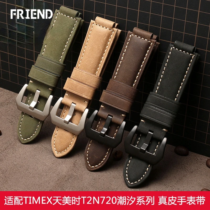 Per Timex Tide Bocca Rialzata Cinturino Per Orologio In Pelle Di Mucca Crazy Horse Cinturino Marea Timex T2N720 739 Bracciale Per Orologio Smerigliato