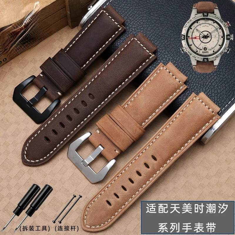 Cinturino Per Orologio In Vera Pelle Per Timex Tide T2N721 T2N720 Tw2T76500 Accessori Per Cinturini A Bocca Rialzata Da Uomo Serie Tide 16Mm