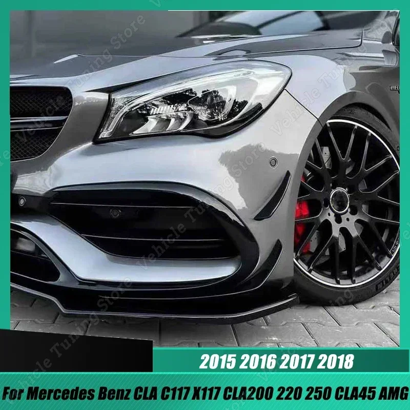 Per Mercedes Benz Cla C117 X117 Cla200 220 250 Cla45 Amg 2015-2018 Nero Paraurti Anteriore Lip Spoiler Splitter Canards Vents 4 Pz