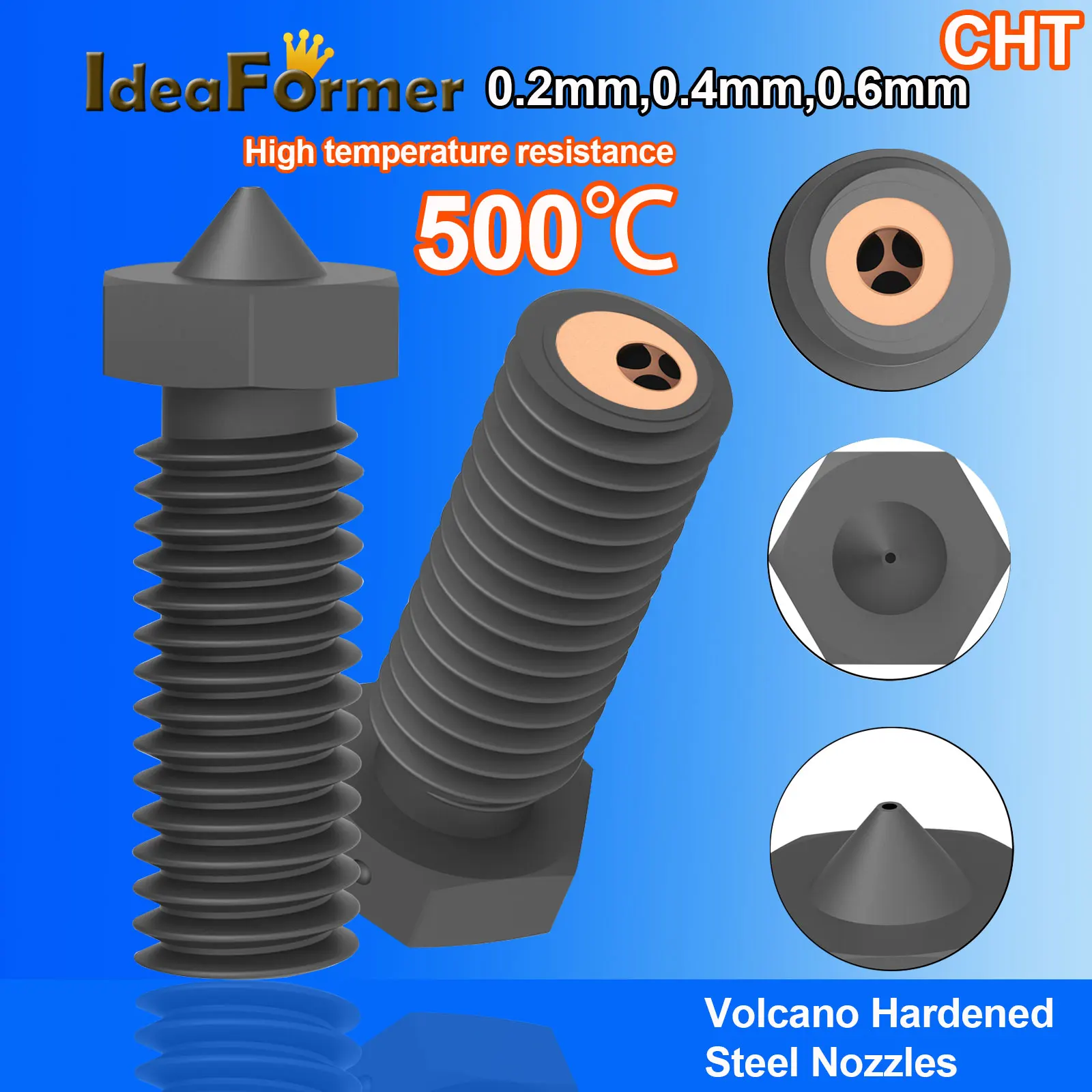 Cht Vulcano Ugello Stampante 3D Ugello Vulcano Ad Alto Flusso Acciaio Temprato Per Vulcano Hotend Ender 3 Artiglieria Vyper Prusa I3 Hotend