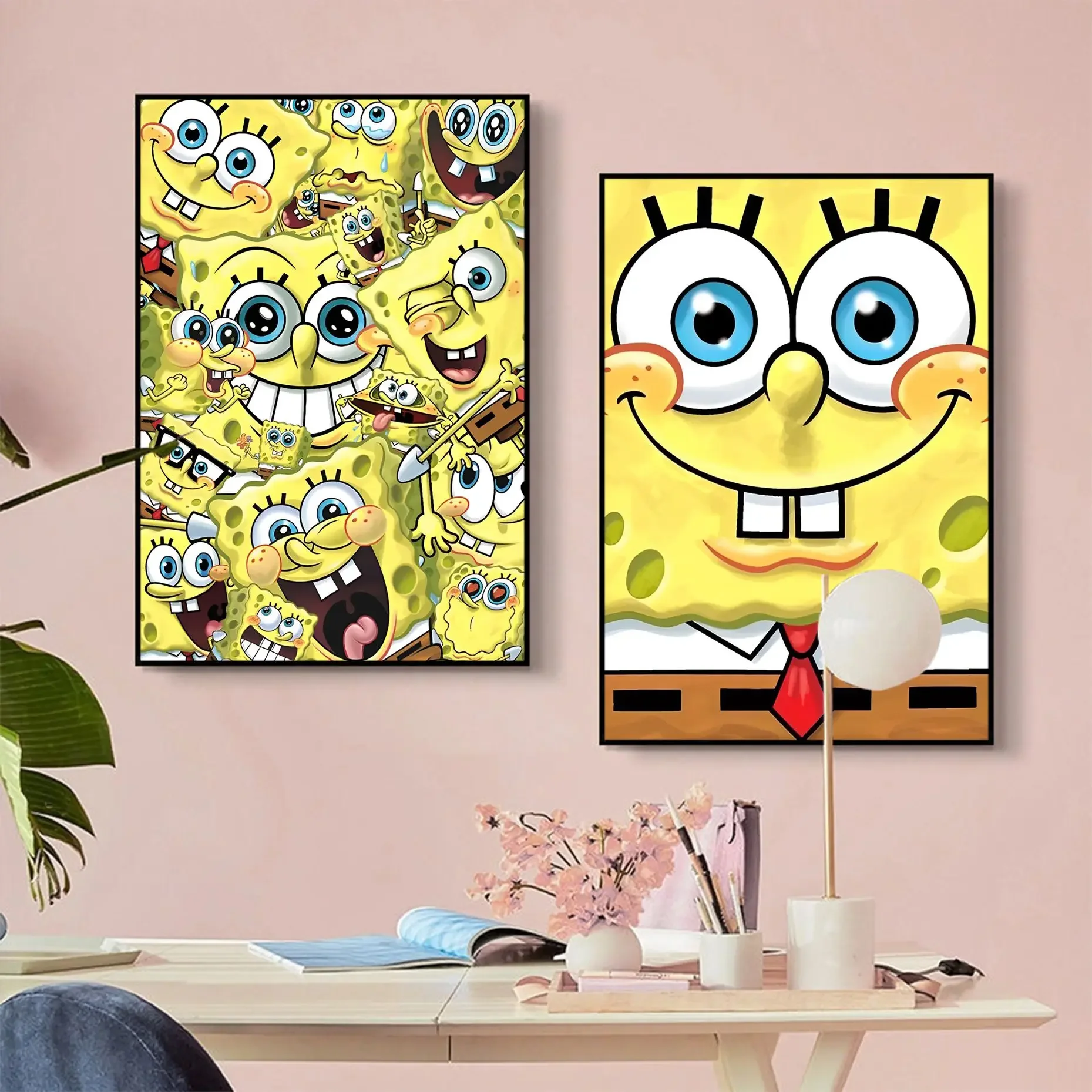 Funny-Spugne-And-B-Bob-Square-Cute-Pants Poster Vintage Sticky Whitepaper Prints Poster Opere D'Arte Pittura Decorativa Vintage