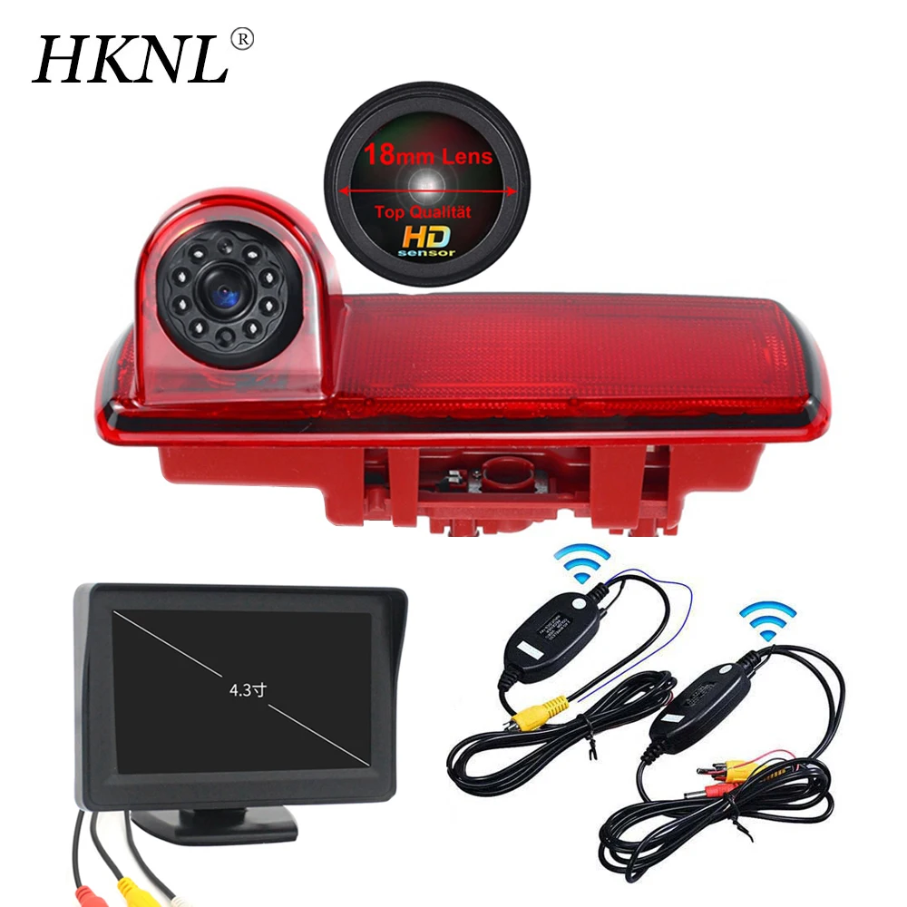 Hknl Hd Lens Car Rear View Camera + 4.3 "Mirror + 2.4Ghz Wireless Per Opel Vauxhall Vivaro Fiat Talento Renault Traffic 3 Luce Freno