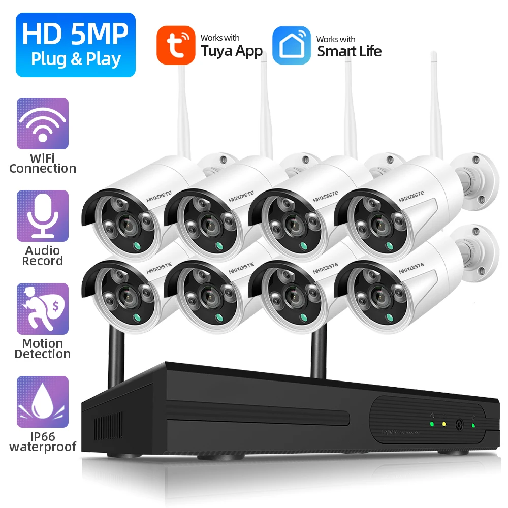 Wifi Cctv Camera Security System Kit 8Ch 5Mp Wireless Nvr Kit Outdoor Night Vision Wifi Ip Camera Sistema Di Videosorveglianza Set