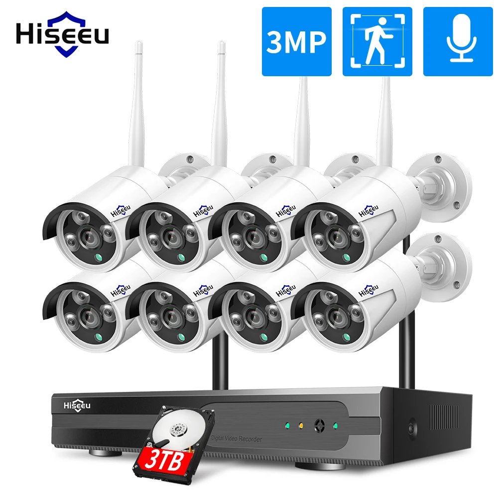Hiseeu 5Mp Wifi Security Camera Kit Rilevamento Umano Ir Night Vision Ip Camera System 10Ch Nvr Wireless Cctv Sistema Di Sorveglianza