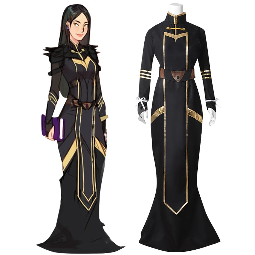 The Dragon Prince Hannah Cosplay Black Dress Mage Lin Costume Donna Halloween Party Uniform Outfit Adulto Custom Made