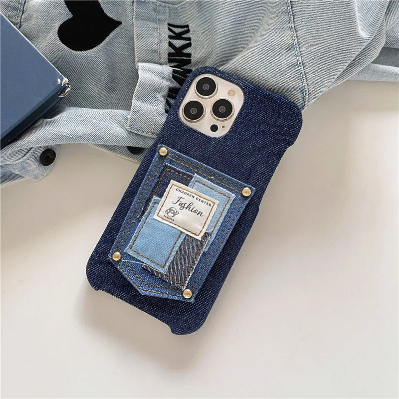 Per Iphone 14Promax 2023 New Ins Net Red Denim Pocket Plug-In Custodia Rigida Per Cellulare 14Pro 13Promax 12 11