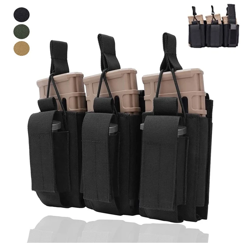 Tactical Molle Triple Magazine Pouch 9Mm/5.56Mm Fucile Pistola Mag Pouch Per M4 Ar 15 Ak Glock 17 19 M9 Nylon Caccia Mag Bag