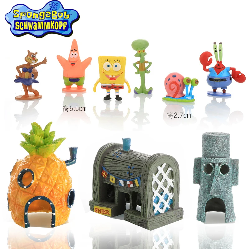 6 Pezzi Spongebob Patrick Fish Tank Decorazioni Anime Per La Casa Delle Bambole Ananas Gamberetti Hideout Cartoon Aquarium Decor