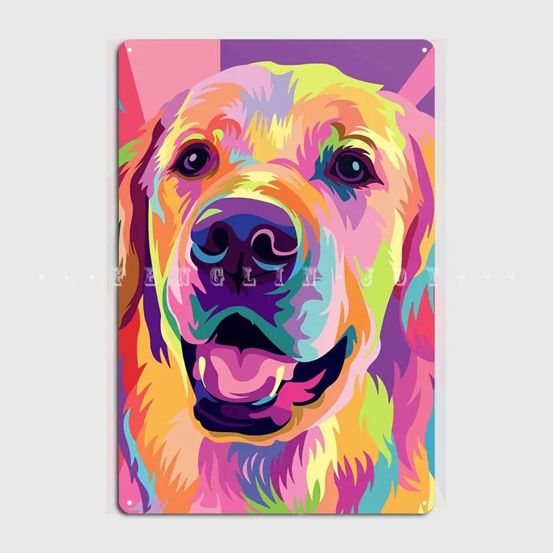 Golden Retriever Pop Art Metal Sign Cinema Garage Home Design Poster Targa In Metallo Poster
