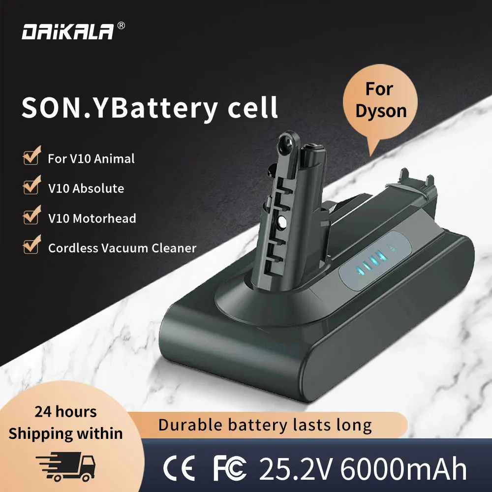 Batteria V10 Sv12 Per Dyson Cyclone Batteria Di Ricambio 25.2V V10 Animal V10 Motorhead Clean Dyson Aspirapolvere, 6000Mah 88.2Wh