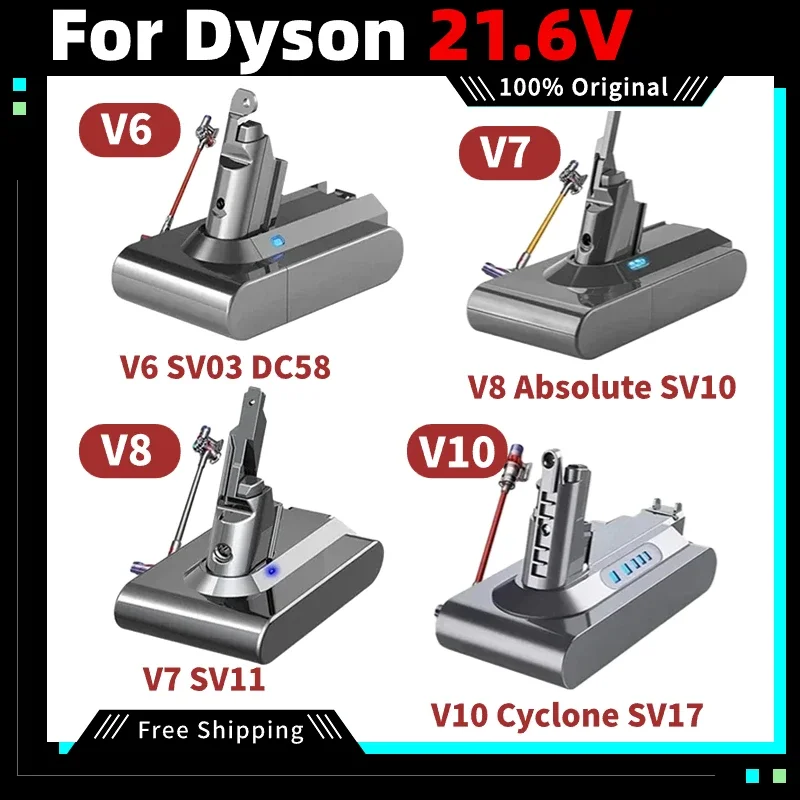 Batteria V6 Per Dyson, Batteria 21.6V 6000Mah Per Aspirapolvere Dyson V6 Dc58,Dc59,Dc62,650,770,880,Sv03,Sv04,Sv05,Sv06,Sv07,Sv09