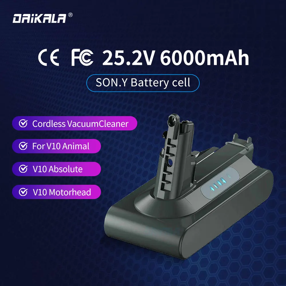Batteria V10 Sv12, Per Dyson Cyclone Batteria Di Ricambio 25.2V V10 Animal V10 Motorhead Clean Dyson Aspirapolvere, 6000Mah 88.2Wh
