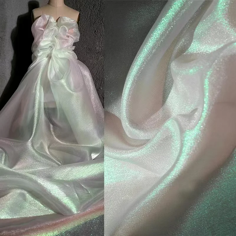 Lacrime Di Marinaio Perline Aqua Filato Gradiente Laser Glitter Organza Maglia Addensata Abito Da Sposa Tessuti Di Stoffa Per Bambini