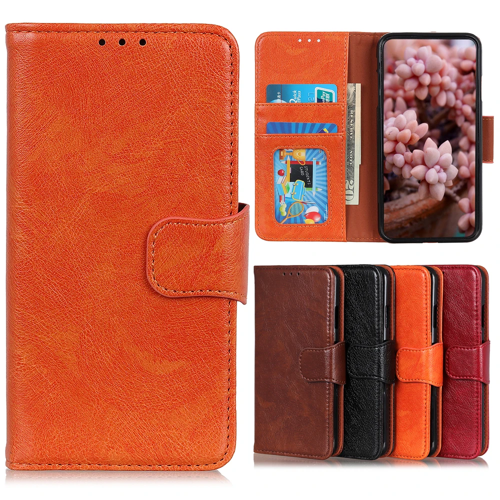 Card Slot Wallet Flip Phone Case On Vodafone E11 Case Minimalist Vintage Orange Plain Business Leather Cover