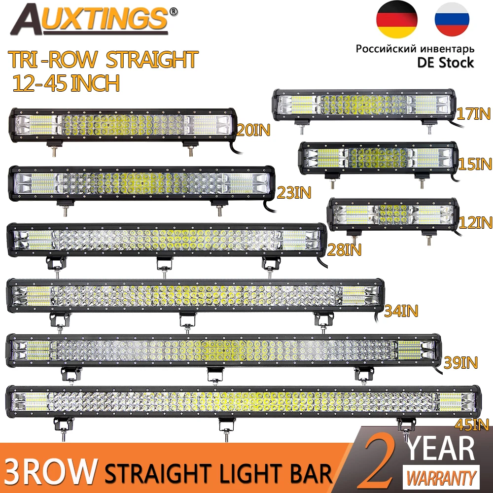 Auxtings 12-45In 180W-612W Tri-Row 7D Led Light Bar Offroad Led Bar Combo Led Work Light Bar Per Camion Suv Atv 4X4 4Wd 12V 24V