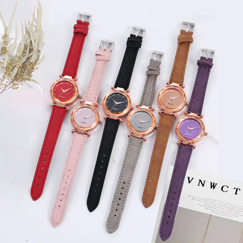Fashion Women Romantic Starry Sky Wrist Quartz Watch Leather Diamond Ladies Clock For Women Simple Dress Gfit  Montre Femme