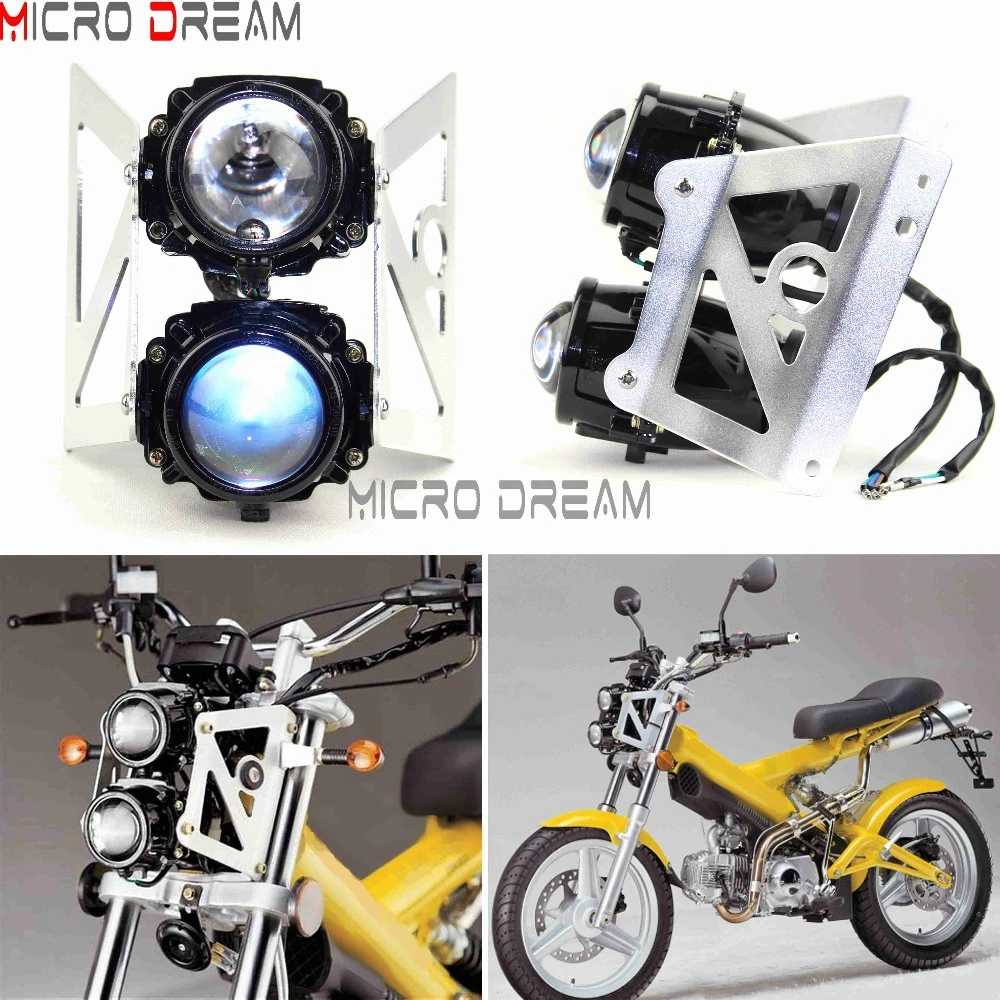 Universal Street Motorcycle Custom Twin Headlight 55W Twin Impilato Proiettore Faro Con Staffa Dirt Bike Doppio Faro Sportivo