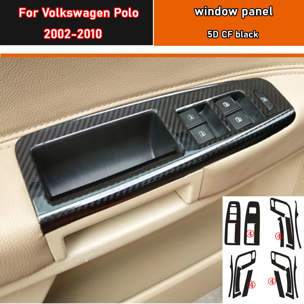 Car Styling Black Carbon Decal Car Window Lift Button Switch Panel Cover Trim Sticker 4 Pz/Set Per Volkswagen Polo 2002-2010