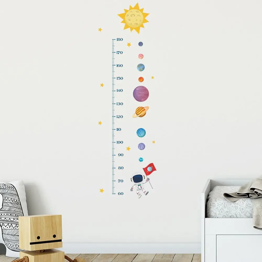 Astronauta Rocket Bambini Tabella Di Altezza Adesivi Murali Sun Planet Baby Altezza Misura Decalcomania Porta Poster Decorazione Della Scuola Materna