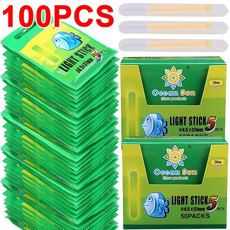 50/100Pcs Fishing Glow Stick 4.5*37Mm/ 3.0*25Mm Night Fishing Float Rod Lights Dark Glow Stick Fishing Fluorescente Lightstick