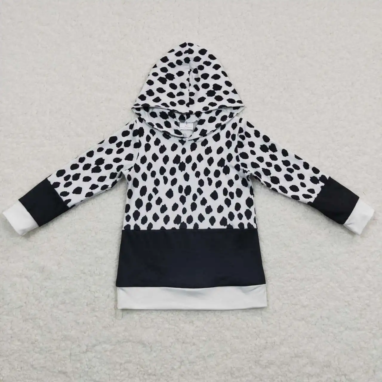 H Igh Qualità All'Ingrosso Autunno Bambini Boutique Maglioni Bambino Nero Maculato Camicie Bambine Con Cappuccio Top