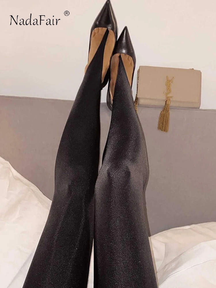 Nadafair Glitter Nero Skinny Leggings Donna Autunno Inverno 2022 Y2K Moda Pantaloni Sexy A Vita Alta Pantaloni Bodycon Basic Yoga