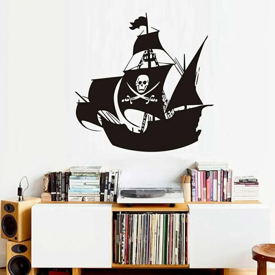 Cool Pirate Ship Wall Sticker Vinile Creativo Cartoon Pirate Ship Nursery Wall Decor Decalcomanie Rimovibili Baby Boys Room Decor Z733