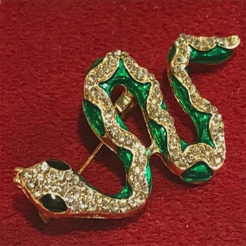 Bellissimo Stile Art Déco Cristallo E Smalto Serpente Serpente Spilla Spilla Gioielli