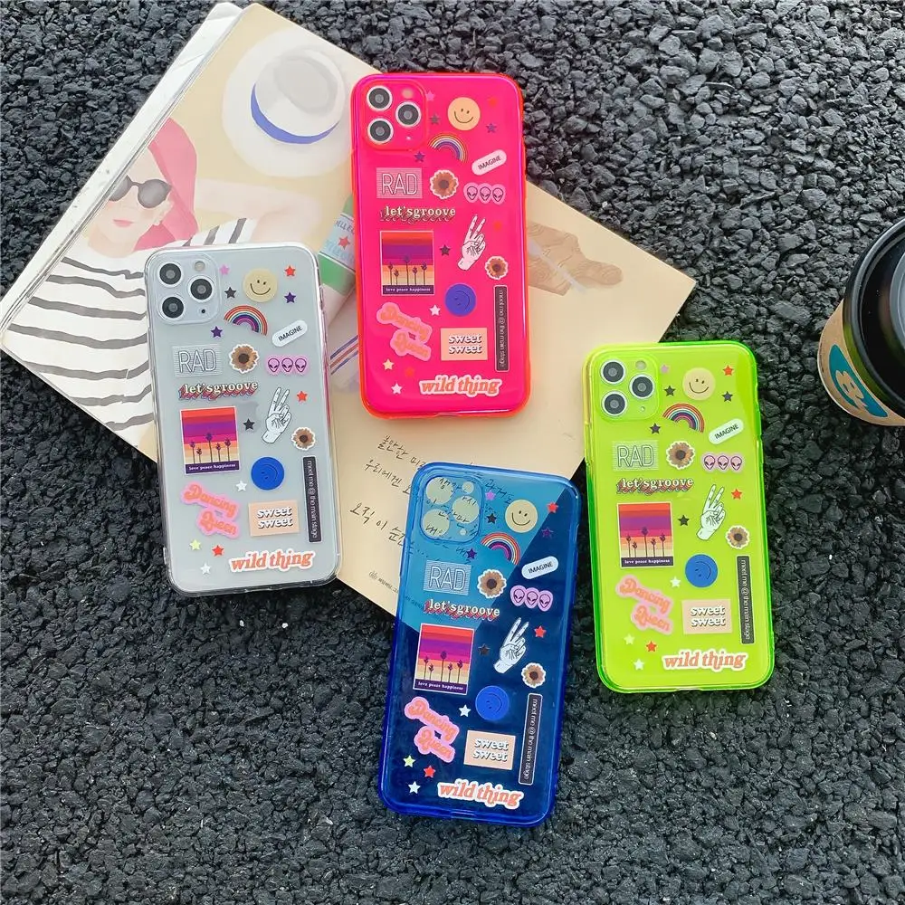 Corea Cute Rainbow Aliens On Earth Custodia Morbida Per Iphone 14Pro Max 14 12 13 11 X Xr Earth Plane Clear Lens Protect Cover