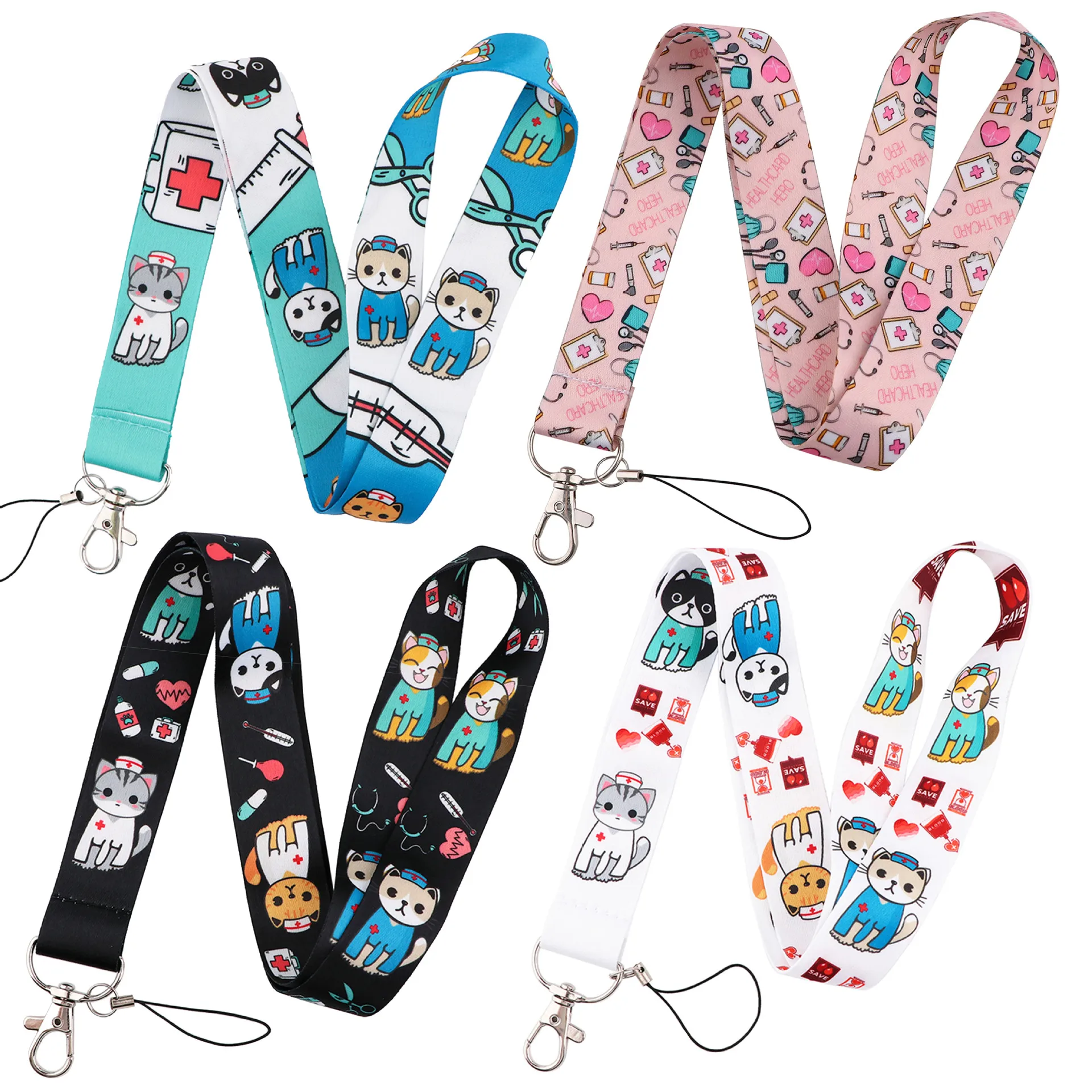 Cat Doctor Cartoon Phone Hanging Rope Key Accessori Double Sided Printed Poliestere Hanging Rope Work Id Accessori Hanging Ac