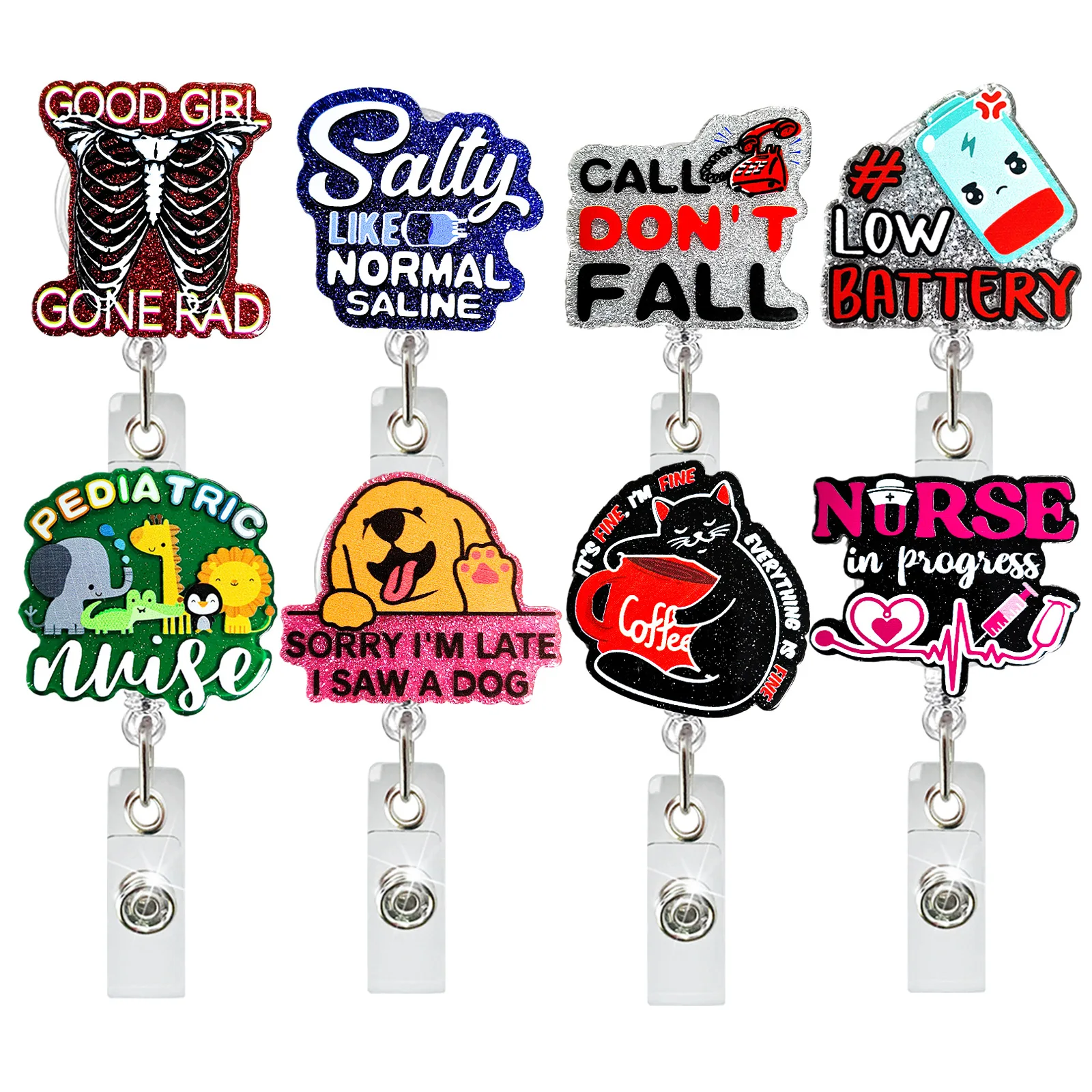 Glitter Acrilico Cute Animals Badge Reel Doctor Nurse Retrattile Work Id Badge Holder Studenti Id Name Card Holder