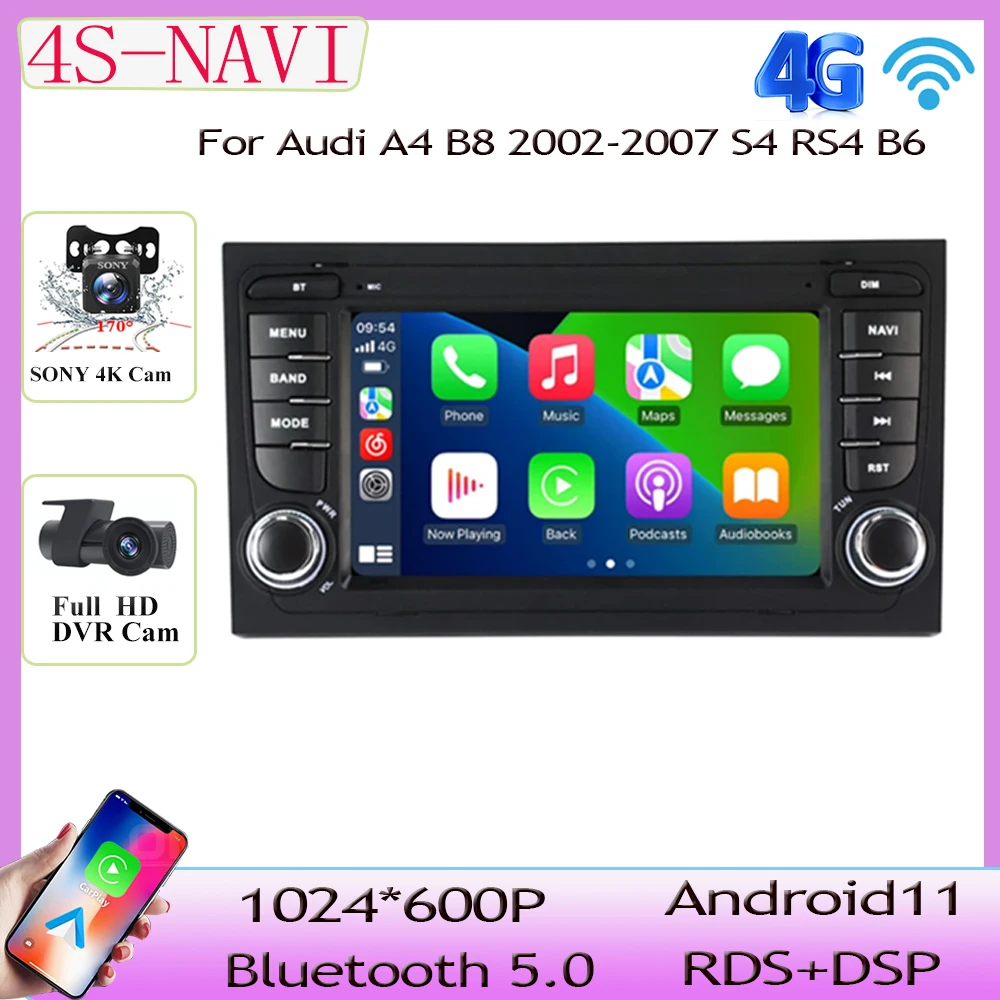 Autoradio Sans Fil Carplay Android 13 Navigazione Gps Dsp Swc Automatique 7 Pouces Per Audi A4 B8 2002-2007 S4 Rs4 B6 2Din Dvd